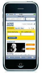 Ticket Online hat ein mobiles Portal für Handys gestartet